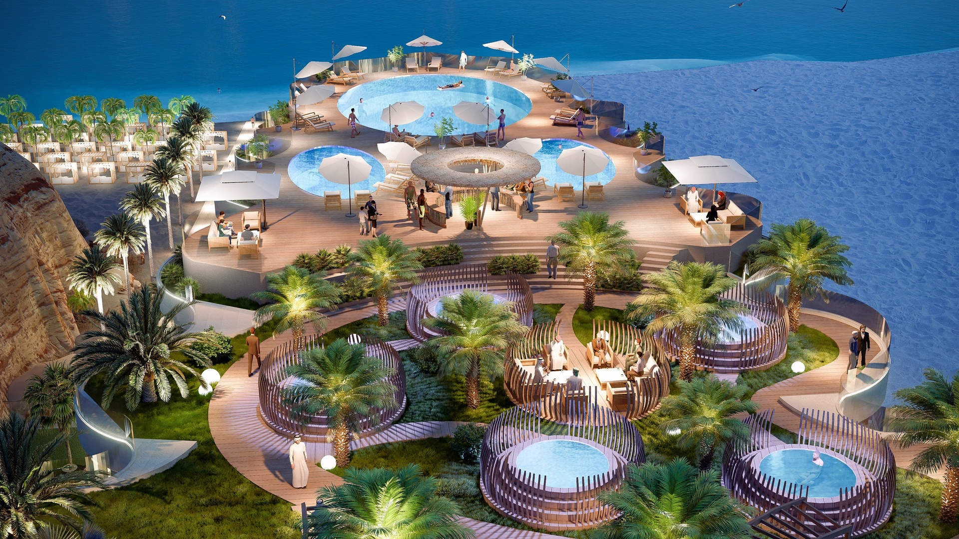 luxusní restaurace a bazén na střeše