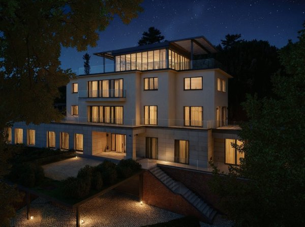 vizualizace exteriéru večerní