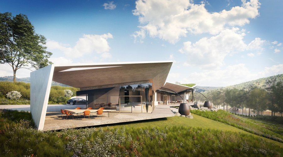 Prodej studie domu dle architektonického návrhu ateliéru de.fakto na unikátním stavebním pozemku, Kamýk nad Vltavou