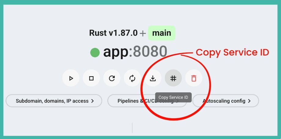 Zerops GUI: Locating the Service Name